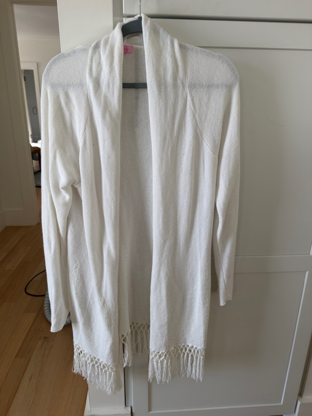 Lilly Pulitzer White Open-Front Fringe Cardigan